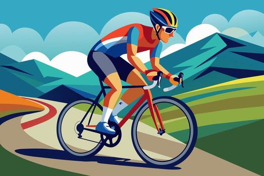 Abstract cycling illustration with flowing lines representing movement and community riding
